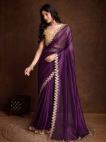 Shiny Purple Gold Infused Twill Saree